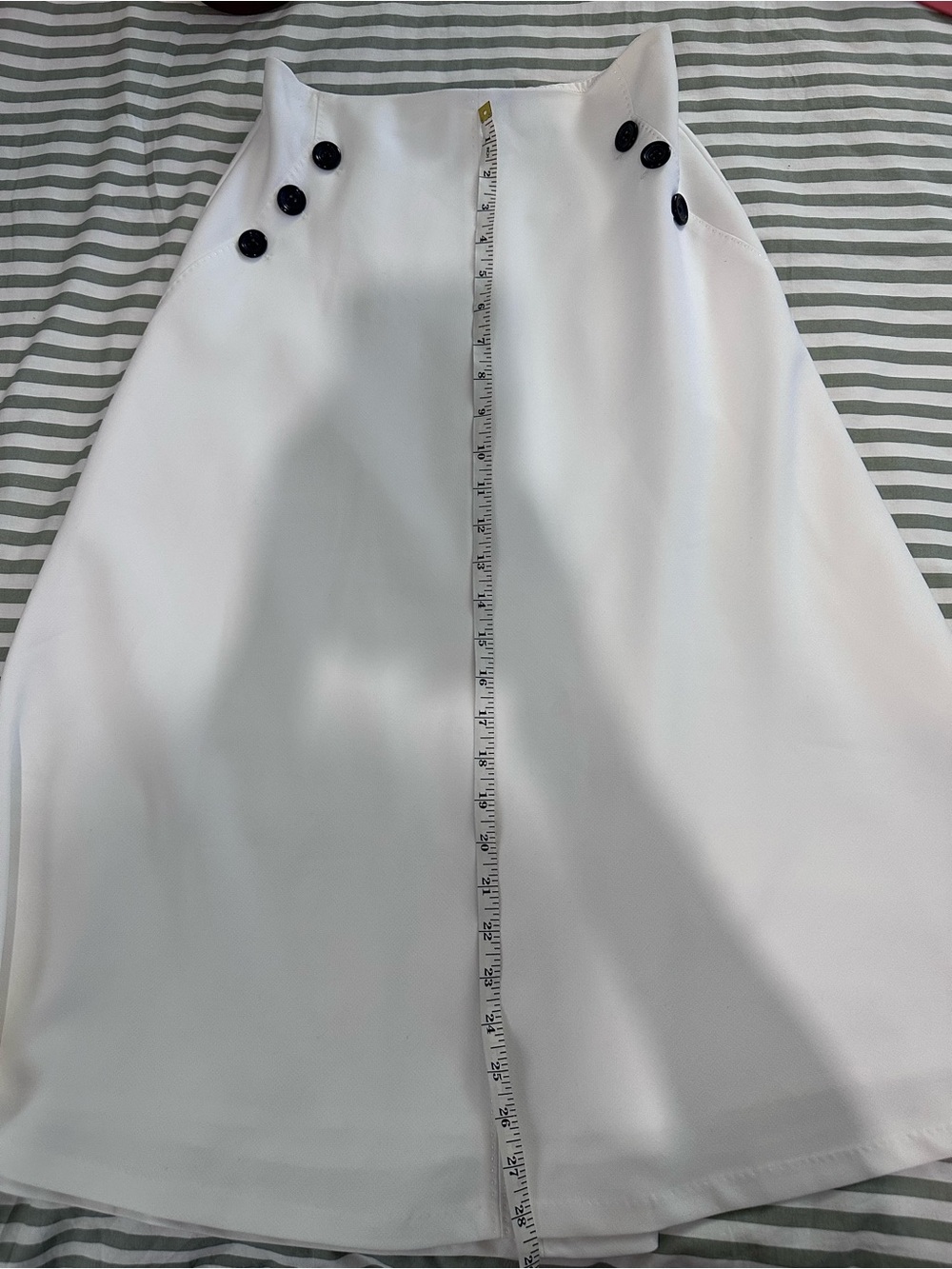 White House Black Market White A-Line Midi Skirt with Black Button Accents - Picture 5 of 10